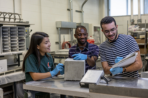 students working in material lab