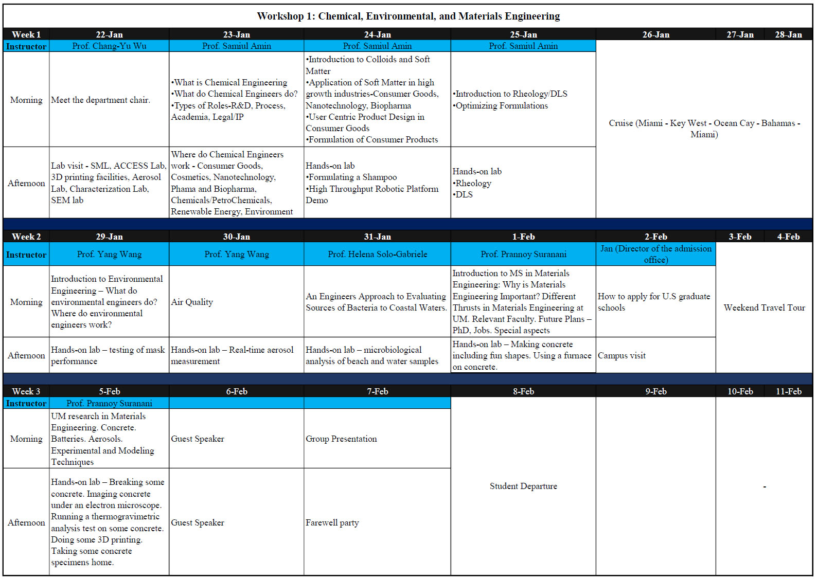 schedule for workshop