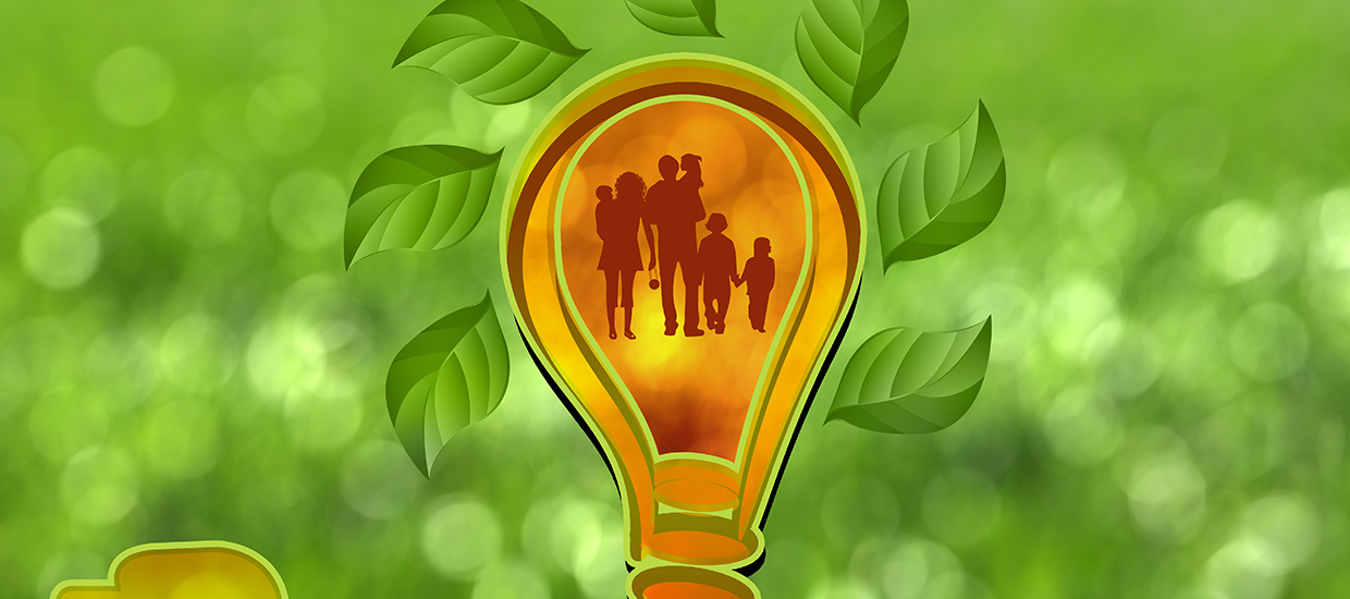 graphical representation of a light bulb with a family in the middle