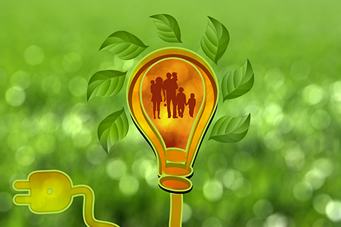 graphical representation of a light bulb with a family in the middle